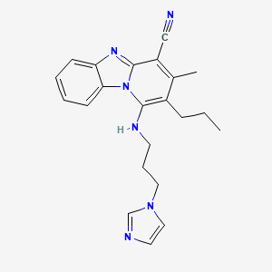molecular formula C22H24N6 B2665490 1-(3-Imidazol-1-ylpropylamino)-3-methyl-2-propylpyrido[1,2-a]benzimidazole-4-carbonitrile CAS No. 848924-91-4