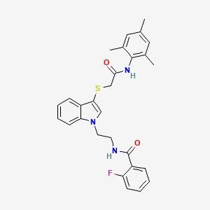 molecular formula C28H28FN3O2S B2665493 2-fluoro-N-(2-(3-((2-(mesitylamino)-2-oxoethyl)thio)-1H-indol-1-yl)ethyl)benzamide CAS No. 851714-77-7