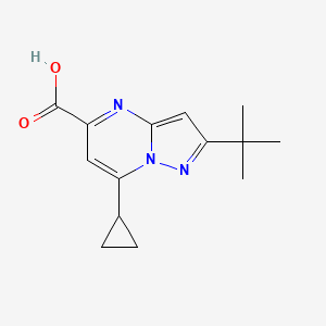 molecular formula C14H17N3O2 B2665512 2-Tert-butyl-7-cyclopropylpyrazolo[1,5-a]pyrimidine-5-carboxylic acid CAS No. 1226329-54-9
