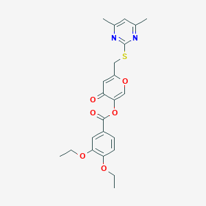 6-(((4,6-dimethylpyrimidin-2-yl)thio)methyl)-4-oxo-4H-pyran-3-yl 3,4-diethoxybenzoate