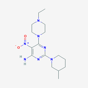 molecular formula C16H27N7O2 B266552 6-(4-Ethyl-1-piperazinyl)-2-(3-methyl-1-piperidinyl)-5-nitro-4-pyrimidinylamine 