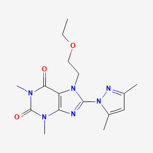 molecular formula C16H22N6O3 B2665553 8-(3,5-dimethyl-1H-pyrazol-1-yl)-7-(2-ethoxyethyl)-1,3-dimethyl-1H-purine-2,6(3H,7H)-dione CAS No. 1019100-27-6