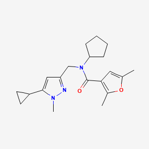 molecular formula C20H27N3O2 B2665557 N-cyclopentyl-N-((5-cyclopropyl-1-methyl-1H-pyrazol-3-yl)methyl)-2,5-dimethylfuran-3-carboxamide CAS No. 1798529-88-0