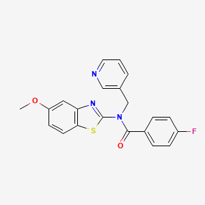 molecular formula C21H16FN3O2S B2665569 4-氟-N-(5-甲氧基苯并[d]噻唑-2-基)-N-(吡啶-3-基甲基)苯甲酰胺 CAS No. 895411-53-7