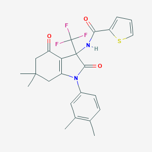 molecular formula C24H23F3N2O3S B266557 N-[1-(3,4-dimethylphenyl)-6,6-dimethyl-2,4-dioxo-3-(trifluoromethyl)-2,3,4,5,6,7-hexahydro-1H-indol-3-yl]thiophene-2-carboxamide 