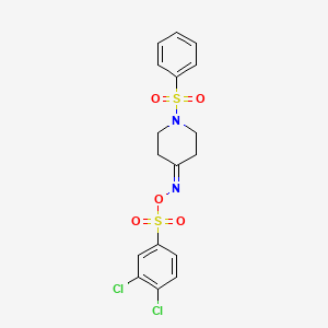 molecular formula C17H16Cl2N2O5S2 B2665575 4-({[(3,4-Dichlorophenyl)sulfonyl]oxy}imino)-1-(phenylsulfonyl)piperidine CAS No. 477847-32-8