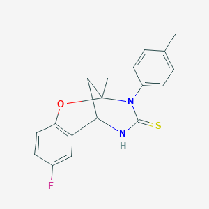 molecular formula C18H17FN2OS B2665582 8-fluoro-2-methyl-3-(p-tolyl)-5,6-dihydro-2H-2,6-methanobenzo[g][1,3,5]oxadiazocine-4(3H)-thione CAS No. 892305-23-6