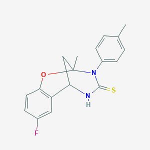 molecular formula C18H17FN2OS B2665582 4-fluoro-9-methyl-10-(4-methylphenyl)-8-oxa-10,12-diazatricyclo[7.3.1.0^{2,7}]trideca-2,4,6-triene-11-thione CAS No. 892305-23-6