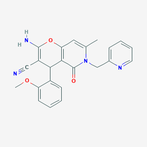 molecular formula C23H20N4O3 B2665593 2-amino-4-(2-methoxyphenyl)-7-methyl-5-oxo-6-(pyridin-2-ylmethyl)-5,6-dihydro-4H-pyrano[3,2-c]pyridine-3-carbonitrile CAS No. 712296-11-2