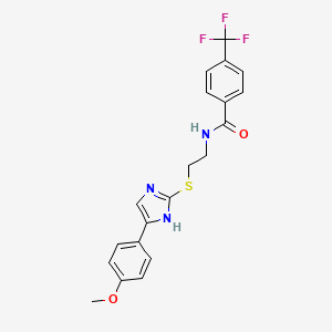 molecular formula C20H18F3N3O2S B2665635 N-(2-((5-(4-methoxyphenyl)-1H-imidazol-2-yl)thio)ethyl)-4-(trifluoromethyl)benzamide CAS No. 897455-20-8