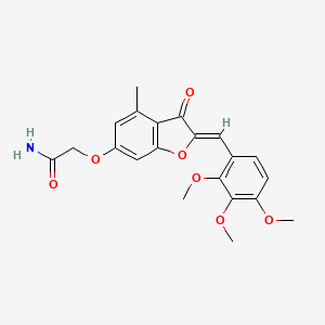 molecular formula C21H21NO7 B2665660 (Z)-2-((4-methyl-3-oxo-2-(2,3,4-trimethoxybenzylidene)-2,3-dihydrobenzofuran-6-yl)oxy)acetamide CAS No. 929440-25-5