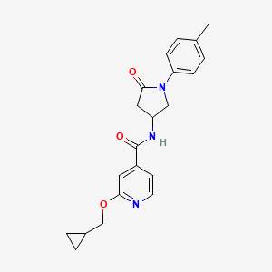 molecular formula C21H23N3O3 B2665687 2-(cyclopropylmethoxy)-N-(5-oxo-1-(p-tolyl)pyrrolidin-3-yl)isonicotinamide CAS No. 2034619-41-3