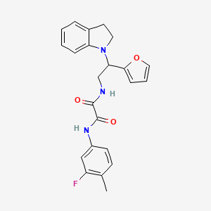 molecular formula C23H22FN3O3 B2665691 N1-(3-氟-4-甲基苯基)-N2-(2-(呋喃-2-基)-2-(吲哚-1-基)乙基)草酰胺 CAS No. 898433-05-1