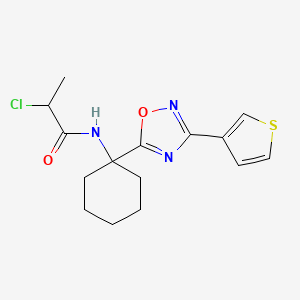 molecular formula C15H18ClN3O2S B2665695 2-Chloro-N-[1-(3-thiophen-3-yl-1,2,4-oxadiazol-5-yl)cyclohexyl]propanamide CAS No. 2411275-54-0