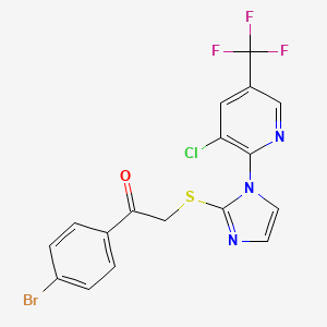 molecular formula C17H10BrClF3N3OS B2665701 1-(4-bromophenyl)-2-({1-[3-chloro-5-(trifluoromethyl)-2-pyridinyl]-1H-imidazol-2-yl}sulfanyl)-1-ethanone CAS No. 303994-43-6