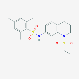 molecular formula C21H28N2O4S2 B2665720 2,4,6-trimethyl-N-(1-(propylsulfonyl)-1,2,3,4-tetrahydroquinolin-7-yl)benzenesulfonamide CAS No. 946226-67-1