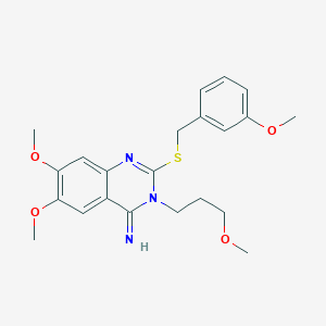 molecular formula C22H27N3O4S B2665721 6,7-dimethoxy-2-[(3-methoxybenzyl)sulfanyl]-3-(3-methoxypropyl)-4(3H)-quinazolinimine CAS No. 439096-41-0