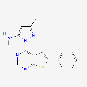 molecular formula C16H13N5S B2665725 3-methyl-1-{6-phenylthieno[2,3-d]pyrimidin-4-yl}-1H-pyrazol-5-amine CAS No. 379246-01-2