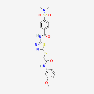 molecular formula C20H21N5O5S3 B2665729 4-(N,N-dimethylsulfamoyl)-N-(5-((2-((3-methoxyphenyl)amino)-2-oxoethyl)thio)-1,3,4-thiadiazol-2-yl)benzamide CAS No. 896031-87-1
