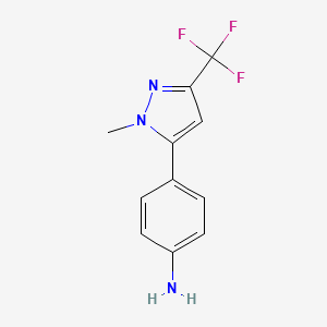 molecular formula C11H10F3N3 B2665740 4-[1-methyl-3-(trifluoromethyl)-1H-pyrazol-5-yl]aniline CAS No. 1431386-75-2