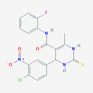 molecular formula C18H14ClFN4O3S B2665741 4-(4-chloro-3-nitrophenyl)-N-(2-fluorophenyl)-6-methyl-2-thioxo-1,2,3,4-tetrahydropyrimidine-5-carboxamide CAS No. 893680-84-7