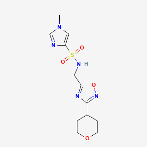 molecular formula C12H17N5O4S B2665744 1-甲基-N-((3-(四氢-2H-吡喃-4-基)-1,2,4-噁二唑-5-基)甲基)-1H-咪唑-4-磺酰胺 CAS No. 2034459-95-3