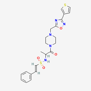 molecular formula C22H25N5O4S2 B2665750 (E)-N-[1-oxo-1-[4-[(3-thiophen-3-yl-1,2,4-oxadiazol-5-yl)methyl]piperazin-1-yl]propan-2-yl]-2-phenylethenesulfonamide CAS No. 1214874-29-9