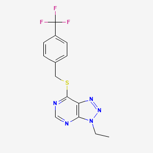 molecular formula C14H12F3N5S B2665753 3-ethyl-7-((4-(trifluoromethyl)benzyl)thio)-3H-[1,2,3]triazolo[4,5-d]pyrimidine CAS No. 1058238-95-1