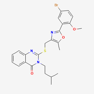 molecular formula C25H26BrN3O3S B2665765 2-(((2-(5-bromo-2-methoxyphenyl)-5-methyloxazol-4-yl)methyl)thio)-3-isopentylquinazolin-4(3H)-one CAS No. 1114878-25-9
