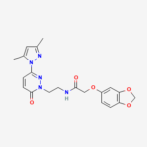 molecular formula C20H21N5O5 B2665773 2-(benzo[d][1,3]dioxol-5-yloxy)-N-(2-(3-(3,5-dimethyl-1H-pyrazol-1-yl)-6-oxopyridazin-1(6H)-yl)ethyl)acetamide CAS No. 1351633-28-7