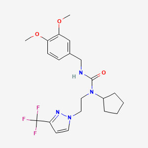 molecular formula C21H27F3N4O3 B2665816 1-cyclopentyl-3-(3,4-dimethoxybenzyl)-1-(2-(3-(trifluoromethyl)-1H-pyrazol-1-yl)ethyl)urea CAS No. 2034506-91-5