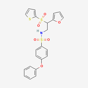molecular formula C22H19NO6S3 B2665822 N-[2-(2-呋喃基)-2-(2-噻吩基磺酰)乙基]-4-苯氧基苯磺酰胺 CAS No. 877817-12-4