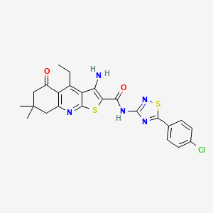 3-amino-N-[5-(4-chlorophenyl)-1,2,4-thiadiazol-3-yl]-4-ethyl-7,7-dimethyl-5-oxo-6,8-dihydrothieno[2,3-b]quinoline-2-carboxamide