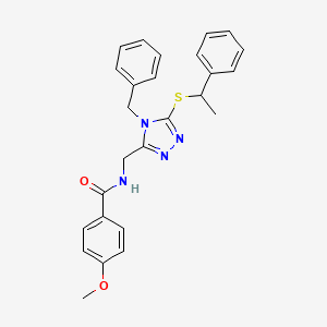 molecular formula C26H26N4O2S B2665833 N-((4-benzyl-5-((1-phenylethyl)thio)-4H-1,2,4-triazol-3-yl)methyl)-4-methoxybenzamide CAS No. 476447-85-5