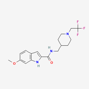 molecular formula C18H22F3N3O2 B2665848 6-Methoxy-N-[[1-(2,2,2-trifluoroethyl)piperidin-4-yl]methyl]-1H-indole-2-carboxamide CAS No. 2310156-03-5