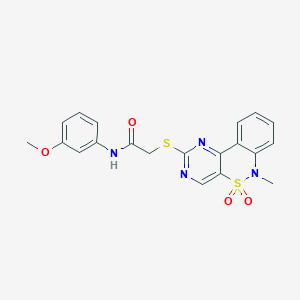 molecular formula C20H18N4O4S2 B2665864 N-(3-methoxyphenyl)-2-((6-methyl-5,5-dioxido-6H-benzo[c]pyrimido[4,5-e][1,2]thiazin-2-yl)thio)acetamide CAS No. 895101-98-1