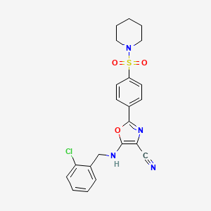molecular formula C22H21ClN4O3S B2665875 5-[(2-Chlorobenzyl)amino]-2-[4-(piperidin-1-ylsulfonyl)phenyl]-1,3-oxazole-4-carbonitrile CAS No. 941266-97-3