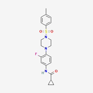 molecular formula C21H24FN3O3S B2665878 N-(3-氟-4-{4-[(4-甲基苯基)磺酰基]哌嗪}苯基)环丙烷羧酰胺 CAS No. 478260-27-4