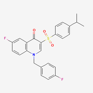 molecular formula C25H21F2NO3S B2665880 6-fluoro-1-(4-fluorobenzyl)-3-((4-isopropylphenyl)sulfonyl)quinolin-4(1H)-one CAS No. 866844-95-3