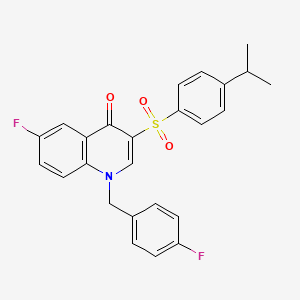 molecular formula C25H21F2NO3S B2665880 6-fluoro-1-[(4-fluorophenyl)methyl]-3-[4-(propan-2-yl)benzenesulfonyl]-1,4-dihydroquinolin-4-one CAS No. 866844-95-3