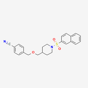 molecular formula C24H24N2O3S B2665883 4-(((1-(Naphthalen-2-ylsulfonyl)piperidin-4-yl)methoxy)methyl)benzonitrile CAS No. 1396807-65-0