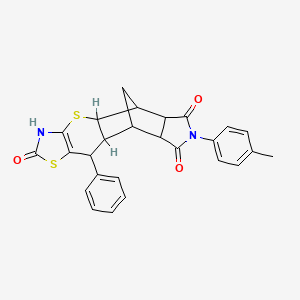 14-(4-Methylphenyl)-9-phenyl-3,7-dithia-5,14-diazapentacyclo[9.5.1.0^{2,10}.0^{4,8}.0^{12,16}]heptadec-4(8)-ene-6,13,15-trione