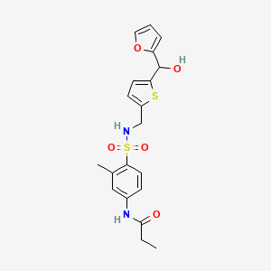 molecular formula C20H22N2O5S2 B2665892 N-(4-(N-((5-(furan-2-yl(hydroxy)methyl)thiophen-2-yl)methyl)sulfamoyl)-3-methylphenyl)propionamide CAS No. 1798674-49-3