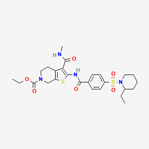 molecular formula C26H34N4O6S2 B2665907 乙酸-2-(4-((2-乙基哌啶-1-基)磺酰基)苯甲酰胺基)-3-(甲基甲酰基)-4,5-二氢噻吩并[2,3-c]吡啶-6(7H)-甲酸乙酯 CAS No. 534555-81-2