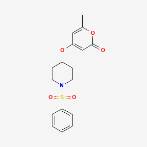 molecular formula C17H19NO5S B2665922 6-methyl-4-((1-(phenylsulfonyl)piperidin-4-yl)oxy)-2H-pyran-2-one CAS No. 1795481-30-9