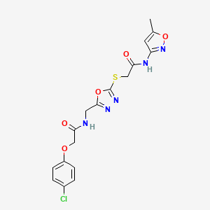 molecular formula C17H16ClN5O5S B2665929 2-(4-chlorophenoxy)-N-((5-((2-((5-methylisoxazol-3-yl)amino)-2-oxoethyl)thio)-1,3,4-oxadiazol-2-yl)methyl)acetamide CAS No. 851785-57-4