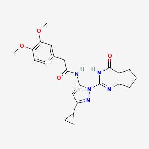 molecular formula C23H25N5O4 B2665966 N-(3-环丙基-1-(4-氧代-4,5,6,7-四氢-3H-环戊[d]嘧啶-2-基)-1H-吡唑-5-基)-2-(3,4-二甲氧基苯基)乙酰胺 CAS No. 1207044-63-0