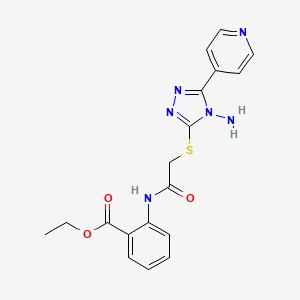 molecular formula C18H18N6O3S B2665970 Ethyl 2-[[2-[(4-amino-5-pyridin-4-yl-1,2,4-triazol-3-yl)sulfanyl]acetyl]amino]benzoate CAS No. 905781-34-2