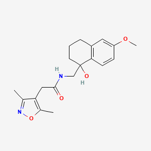 molecular formula C19H24N2O4 B2665973 2-(3,5-dimethylisoxazol-4-yl)-N-((1-hydroxy-6-methoxy-1,2,3,4-tetrahydronaphthalen-1-yl)methyl)acetamide CAS No. 2034600-52-5