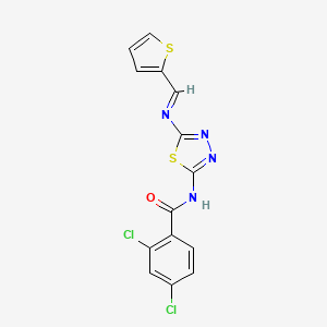 molecular formula C14H8Cl2N4OS2 B2665978 (E)-2,4-dichloro-N-(5-((thiophen-2-ylmethylene)amino)-1,3,4-thiadiazol-2-yl)benzamide CAS No. 300696-66-6